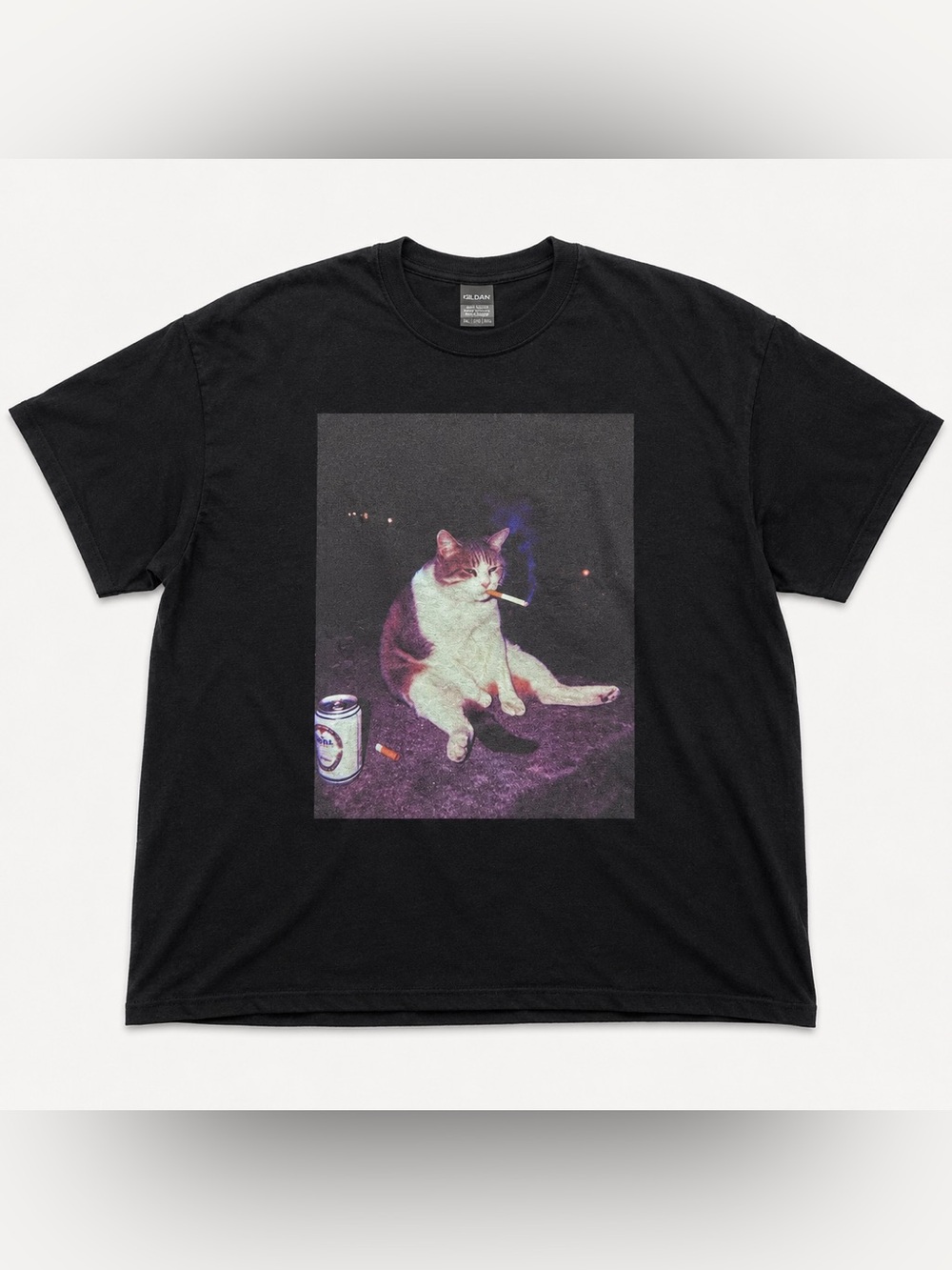 Funny Smoking Cat Graphic T-Shirt Black Gildan Heavy Cotton Tee 3XL Meme - Picture 2 of 10